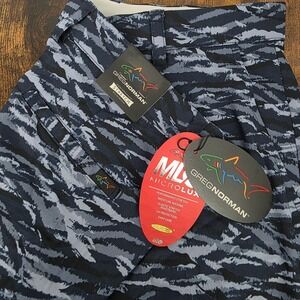 NEW Greg Norman Micro Lux Golf Short Blue Black Gray Camo 9" Mens 34 Stretch